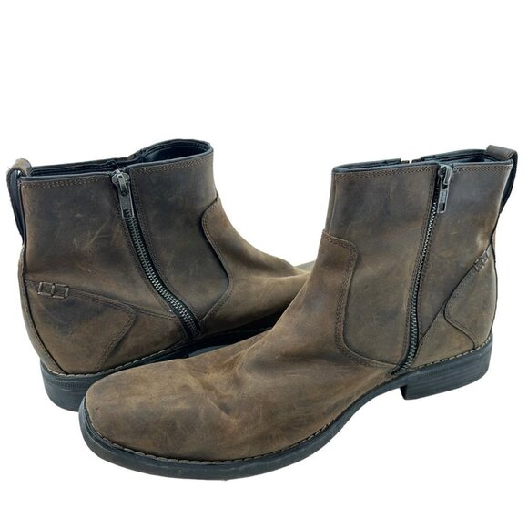 Rockport Brown Oiled Leather Ankle BOOTS Tolani Style Pull On‎ Men's Size 11 - Picture 1 of 10